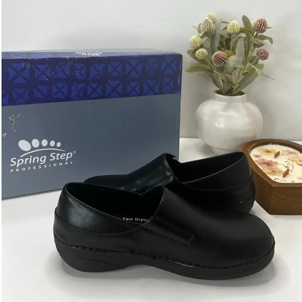 Spring Step Manila Leather Work Slip Resistant Clog Black 581587 Women's 6M NWB